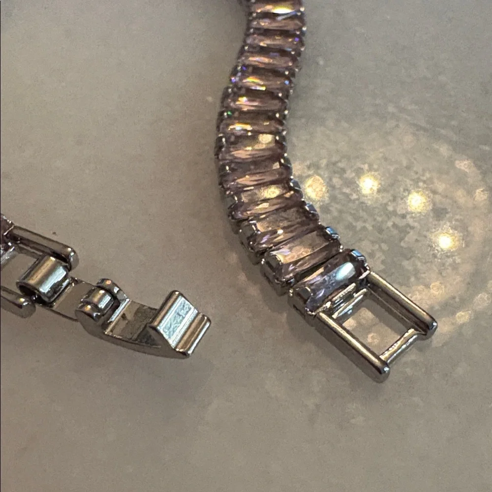 Tennis Bracelet White Gold Plated Faux Pink CZ Diamonds 7” #59A